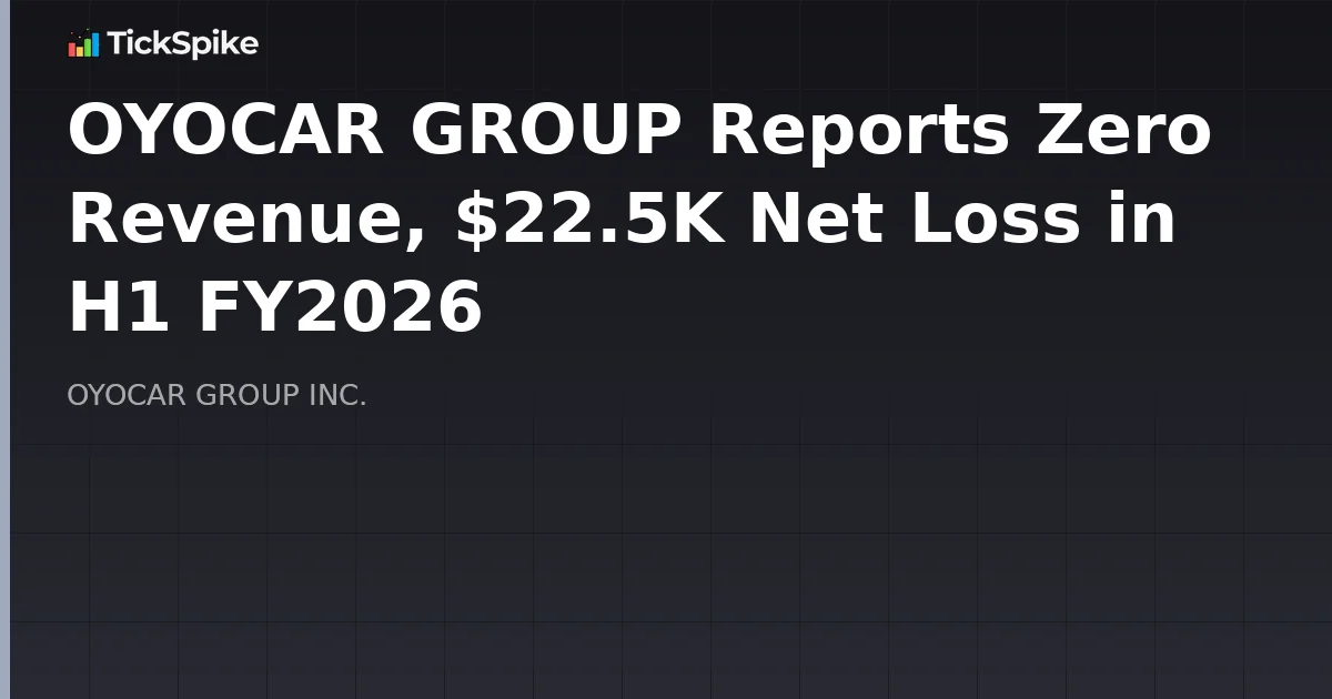 OYOCAR GROUP Reports Zero Revenue, $22.5K Net Loss in H1 FY2026