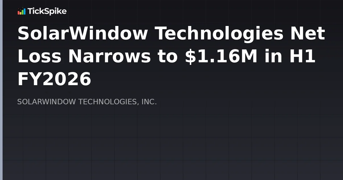SolarWindow Technologies Net Loss Narrows to $1.16M in H1 FY2026