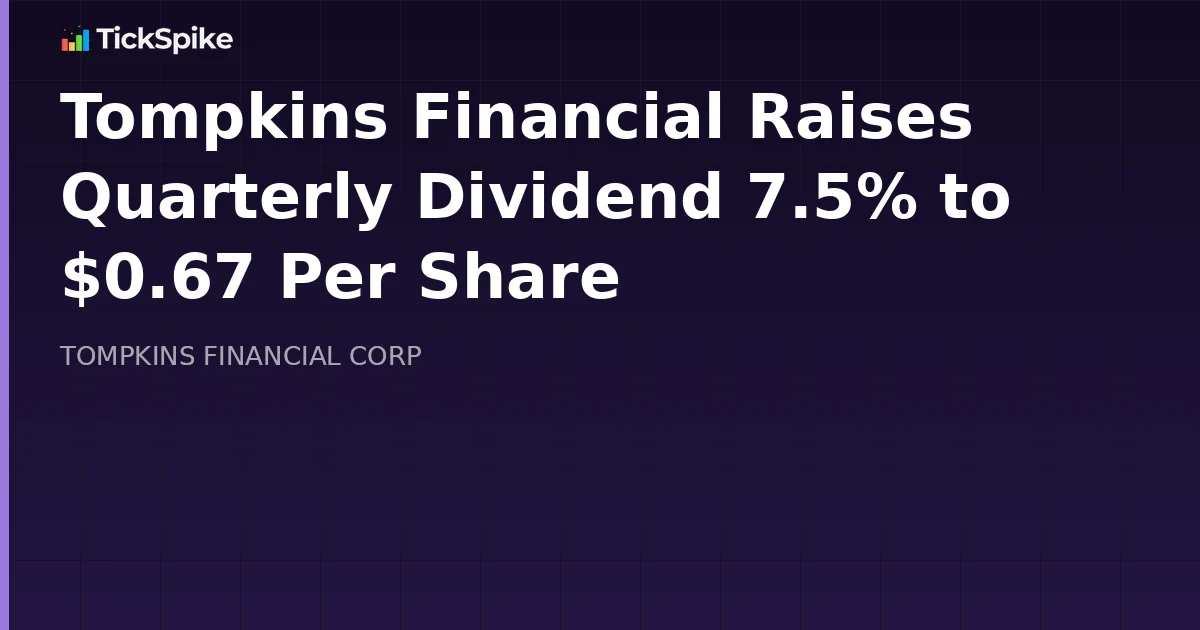 Tompkins Financial Raises Quarterly Dividend 7.5% to $0.67 Per Share