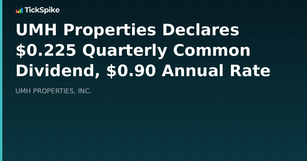 UMH Properties Declares $0.225 Quarterly Common Dividend, $0.90 Annual Rate