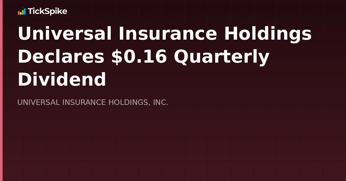 Universal Insurance Holdings Declares $0.16 Quarterly Dividend